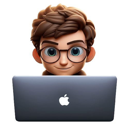 Ry Bealey, animated. Smirking while working on a MacBook Pro 16-inch.
