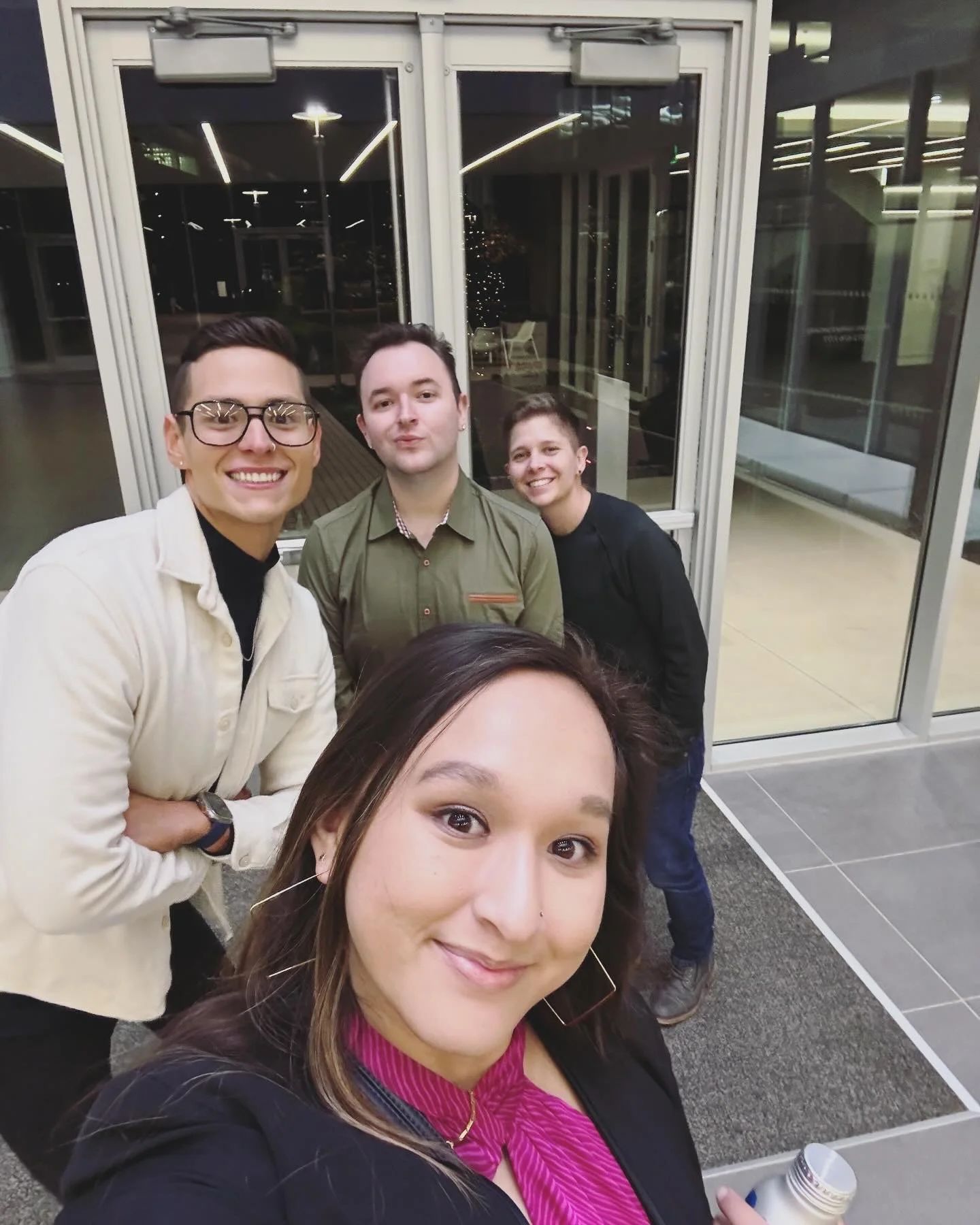 Samuel J. Chapman (left), Ry Bealey, Ahna Quichocho, Whitney Buchanan (right) at Apple Holiday Party in Austin, TX 2024